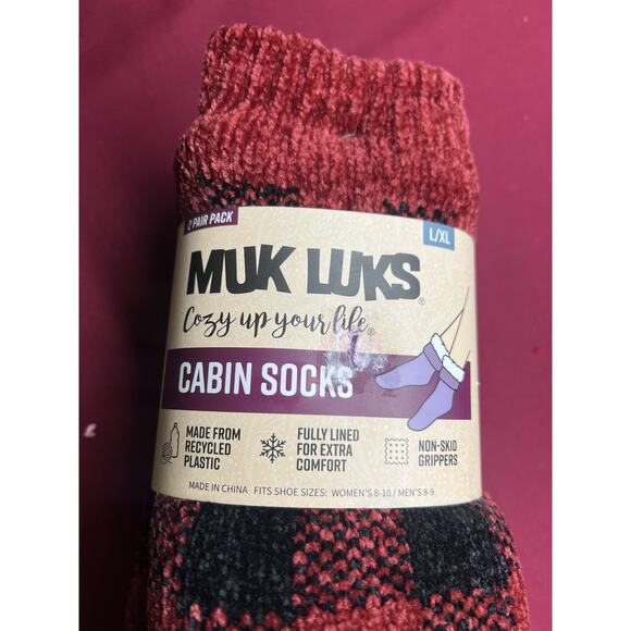Muk Luks Cabin Socks L/XL‎ 2 Pairs New Non-Slip Grippers Unisex - Picture 1 of 4
